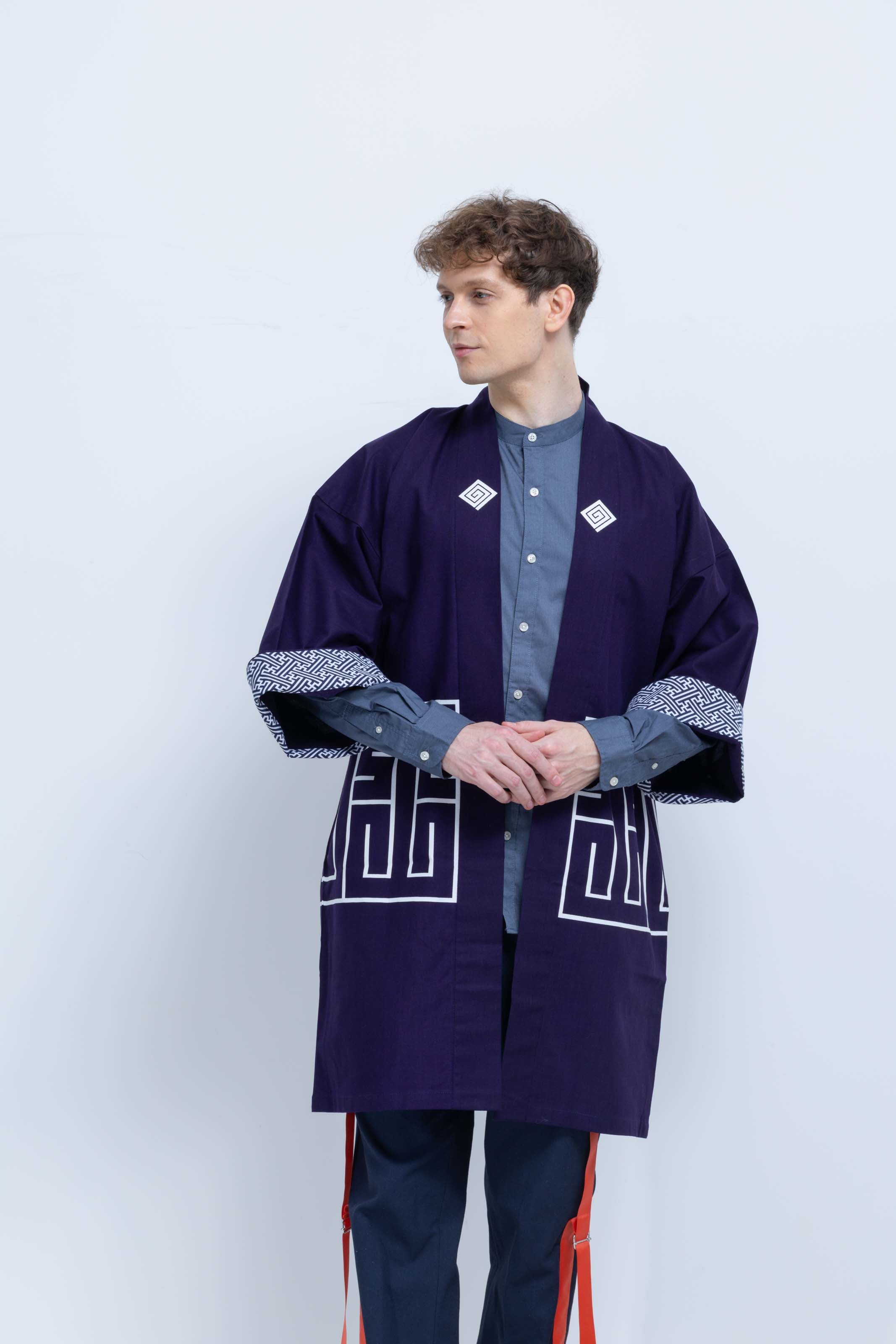 CAT -LIGHTNING SPEED- SHIRUSHI-ZOME HANTEN JACKET/ MURASAKI / 猫 -電光石火- 印染半纏