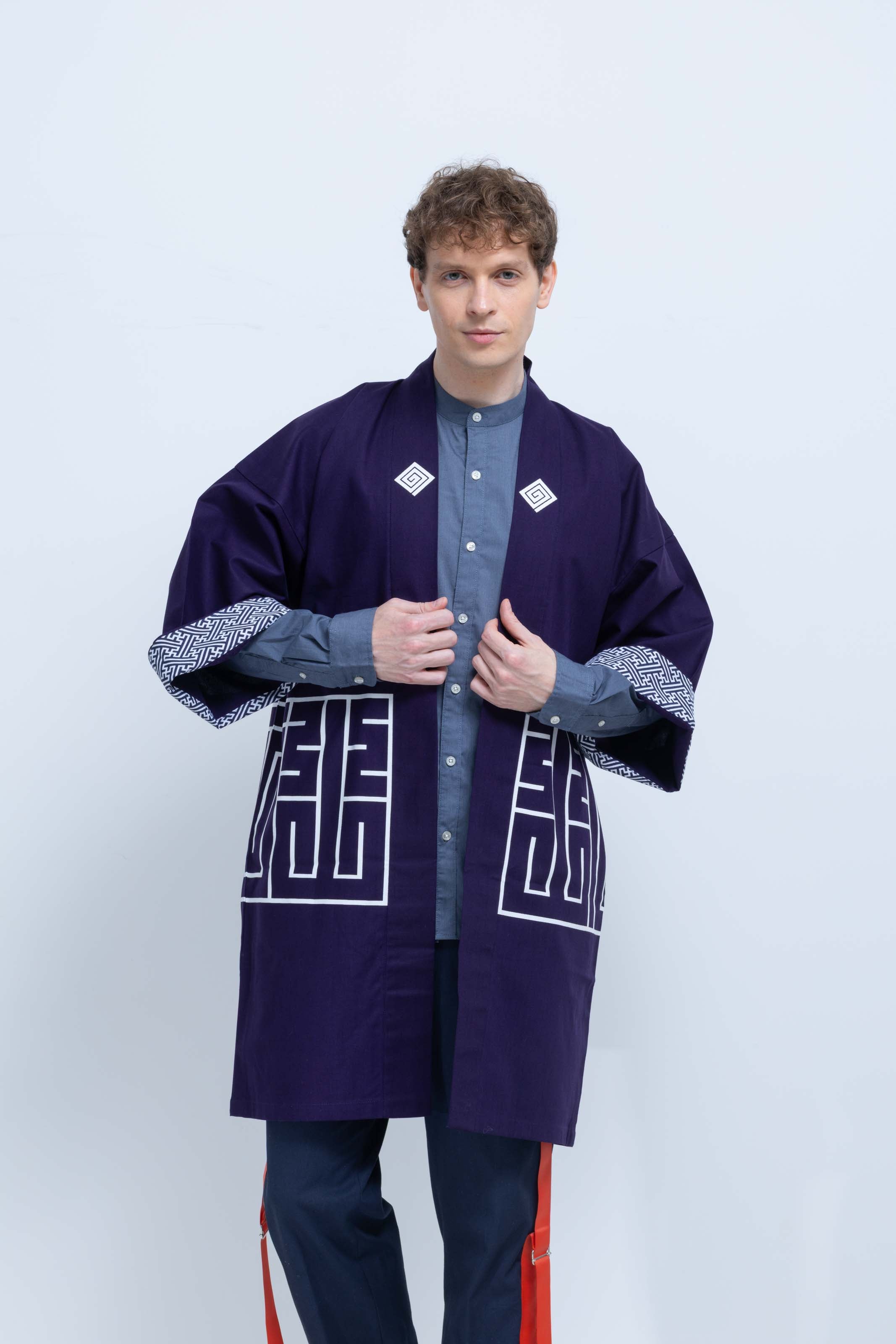 CAT -LIGHTNING SPEED- SHIRUSHI-ZOME HANTEN JACKET/ MURASAKI / 猫 -電光石火- 印染半纏