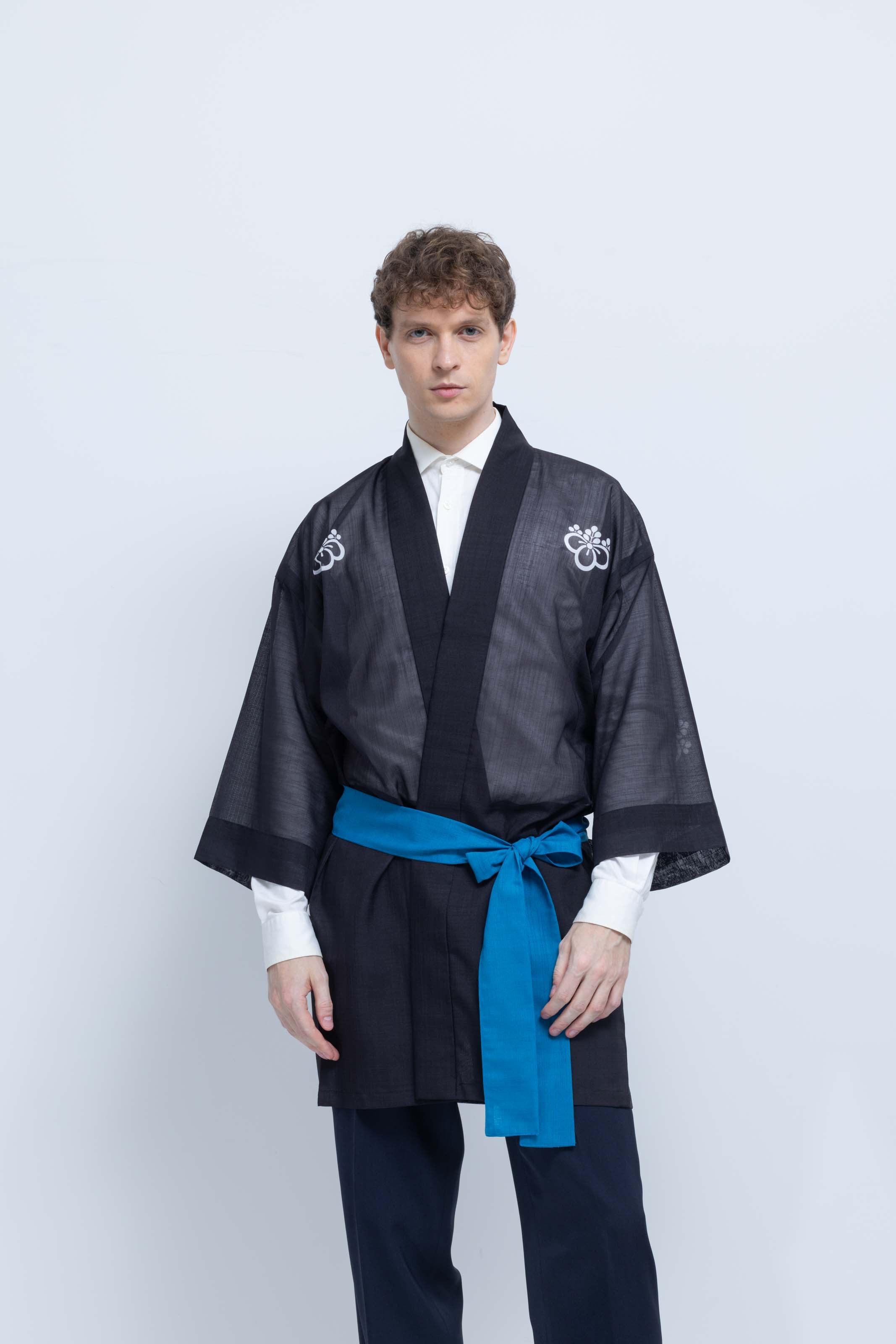 TRADITIONAL SHEER HAPPI / BLUE_OBI / 紗紬法被
