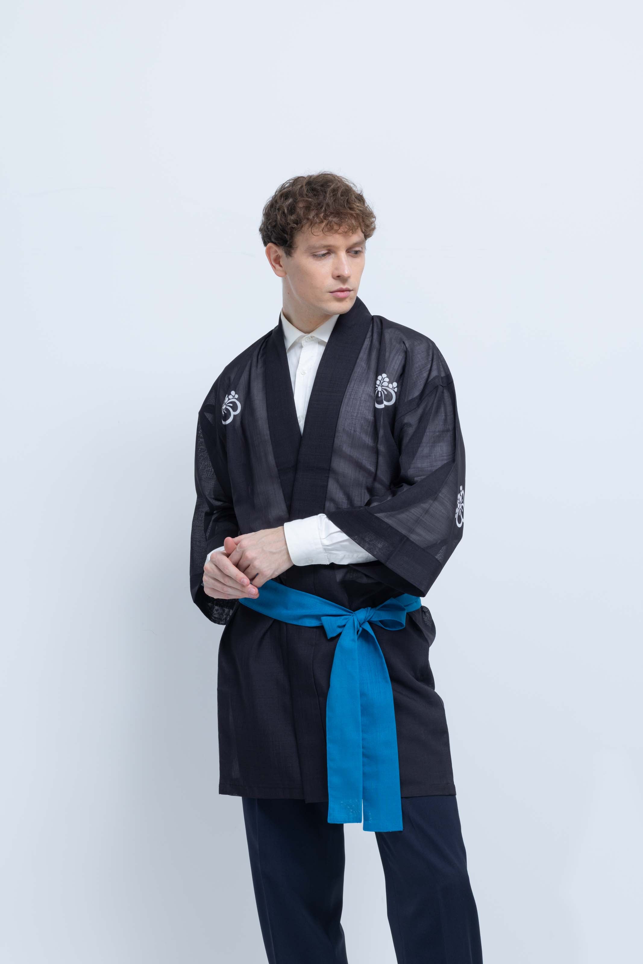 TRADITIONAL SHEER HAPPI / BLUE_OBI / 紗紬法被