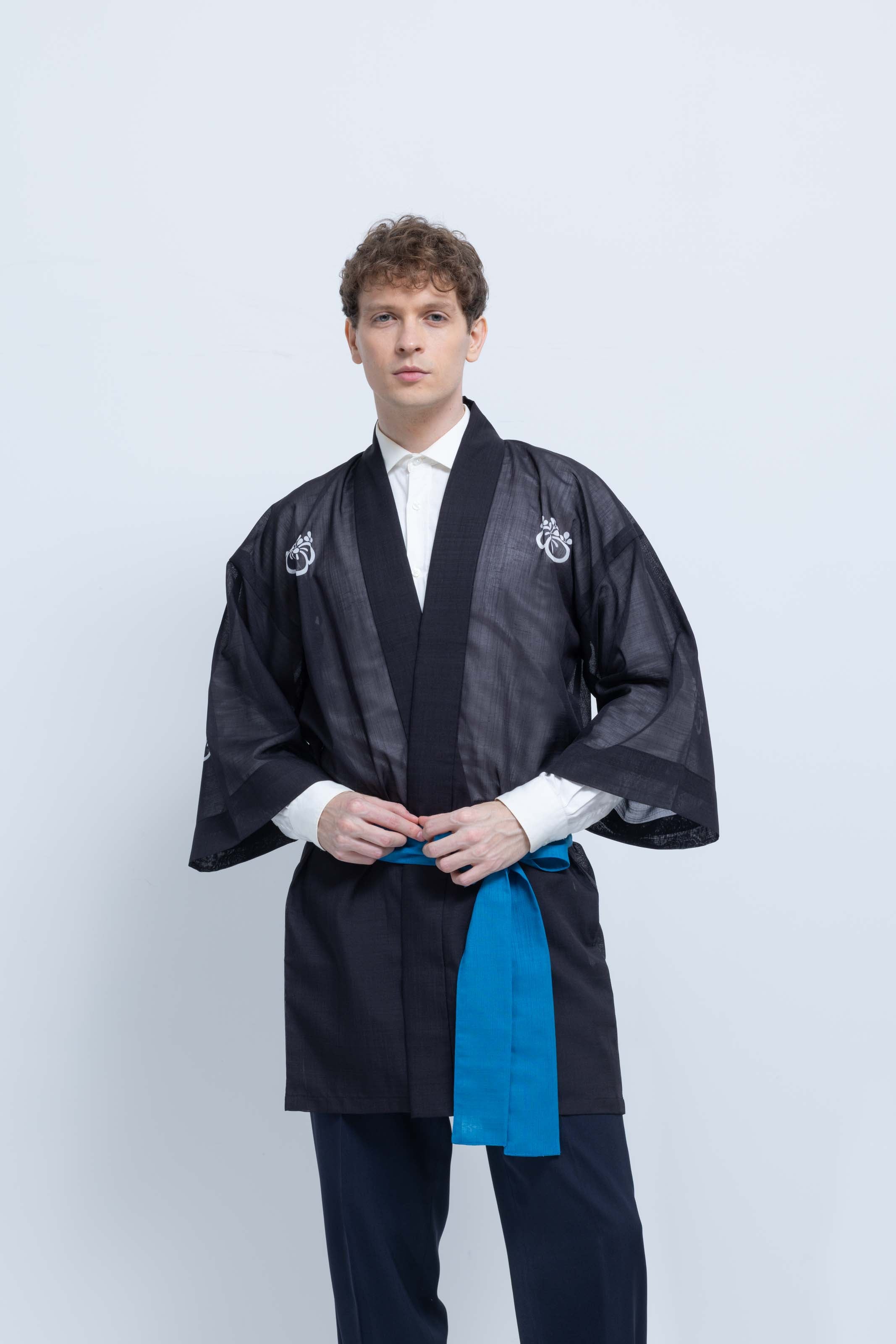 TRADITIONAL SHEER HAPPI / BLUE_OBI / 紗紬法被