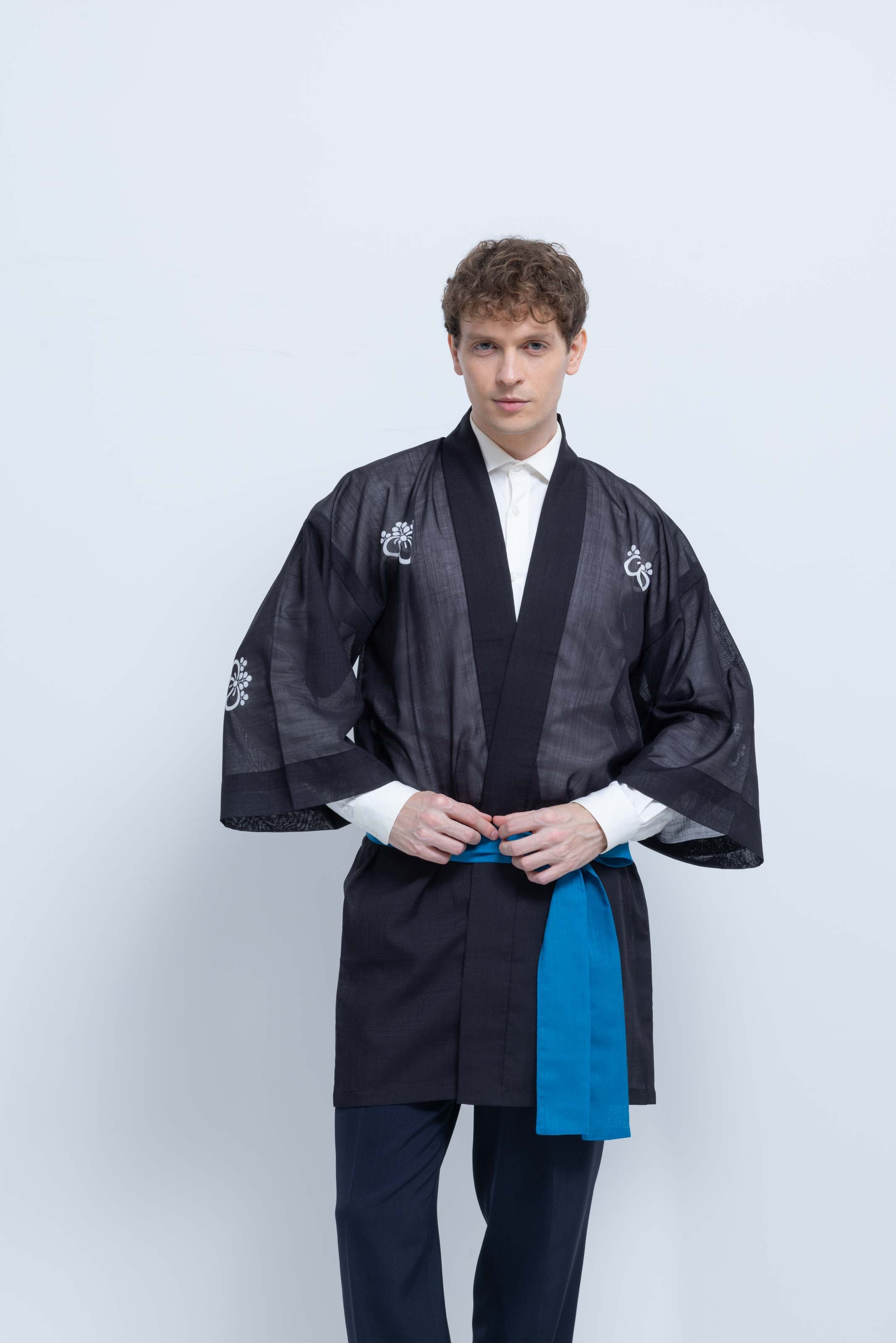 TRADITIONAL SHEER HAPPI / BLUE_OBI / 紗紬法被