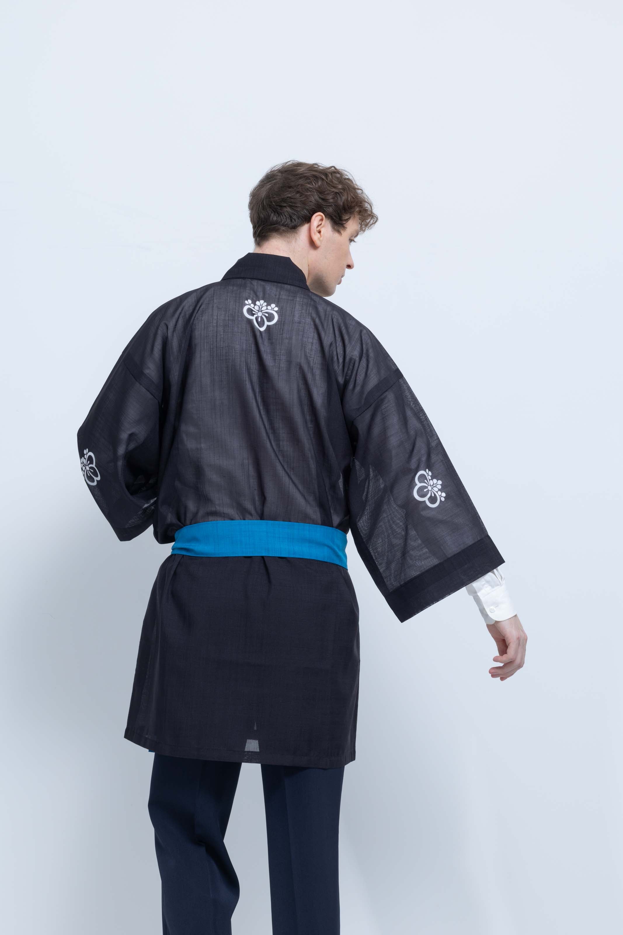 TRADITIONAL SHEER HAPPI / BLUE_OBI / 紗紬法被