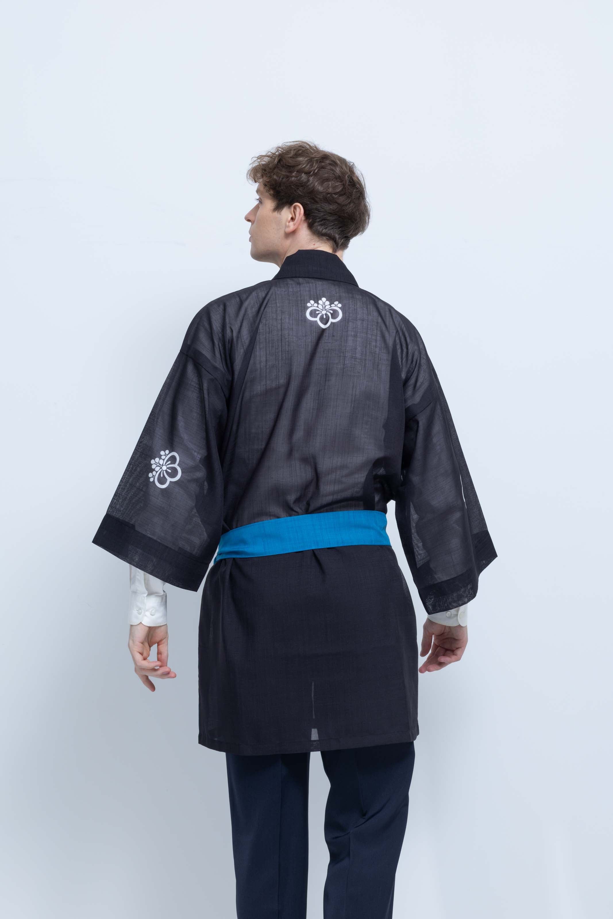 TRADITIONAL SHEER HAPPI / BLUE_OBI / 紗紬法被