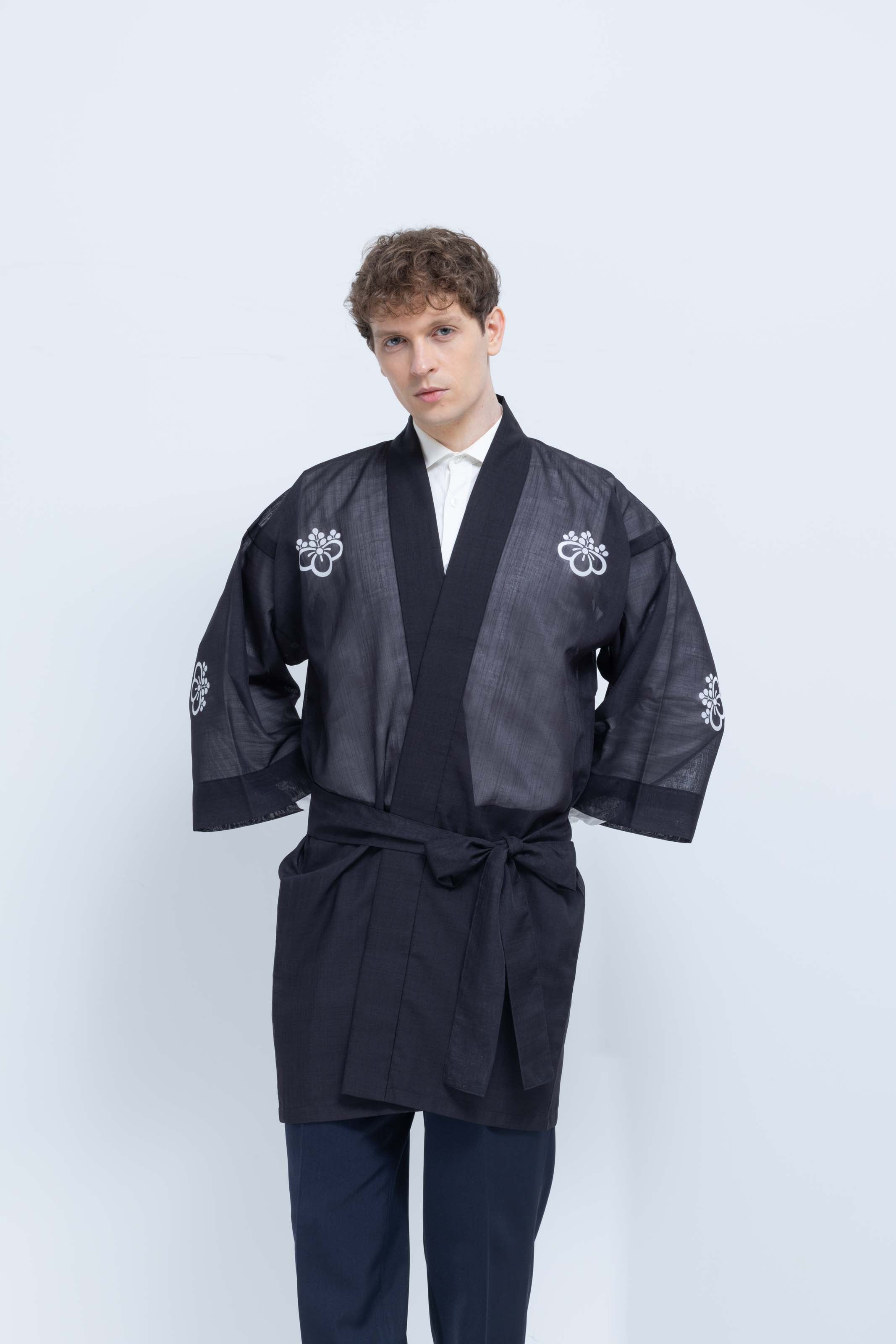 TRADITIONAL SHEER HAPPI / BLACK_OBI / 紗紬法被