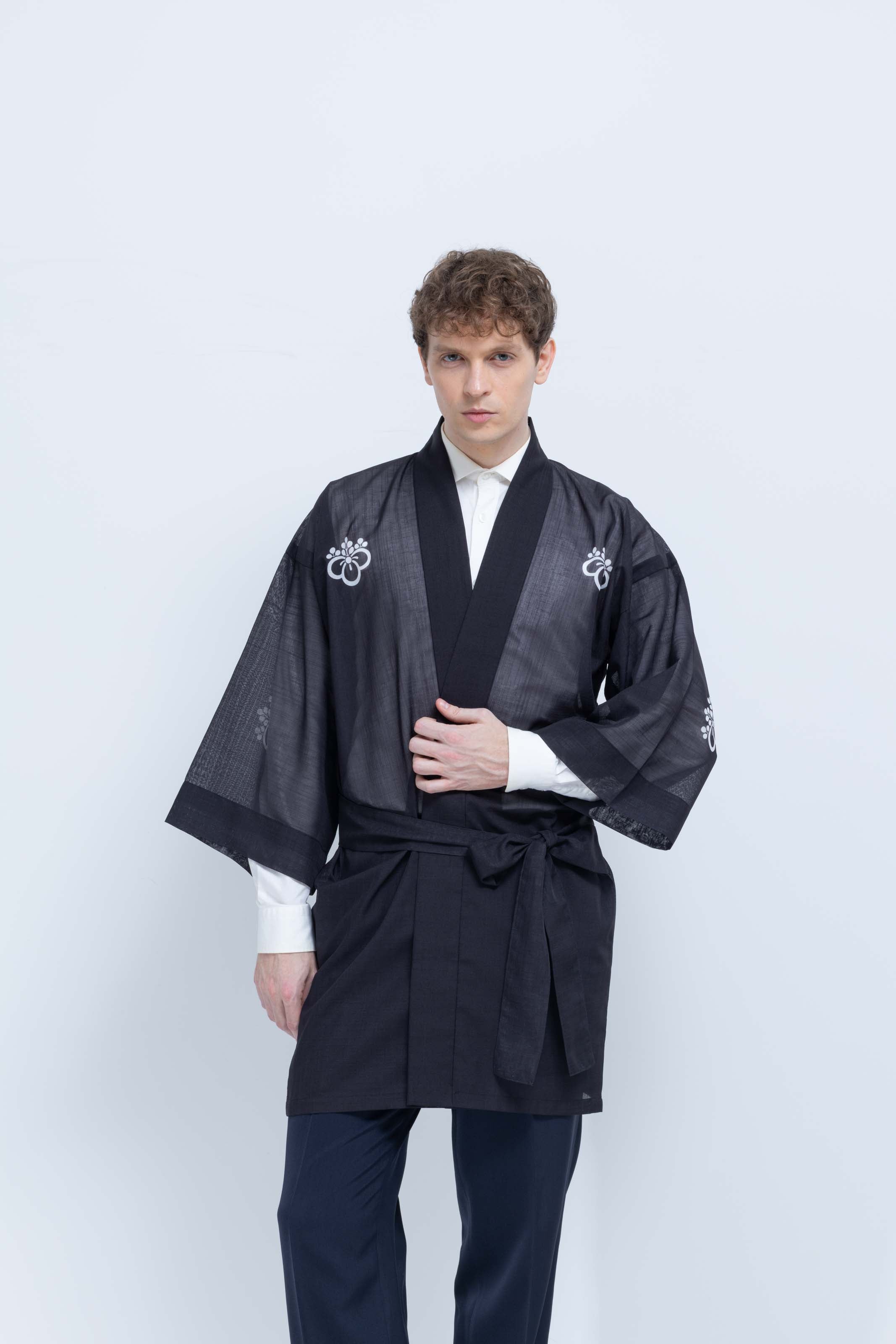TRADITIONAL SHEER HAPPI / BLACK_OBI / 紗紬法被