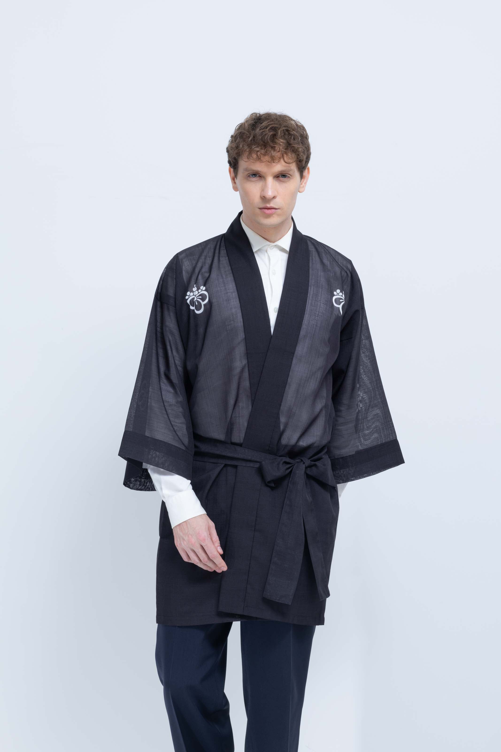 TRADITIONAL SHEER HAPPI / BLACK_OBI / 紗紬法被