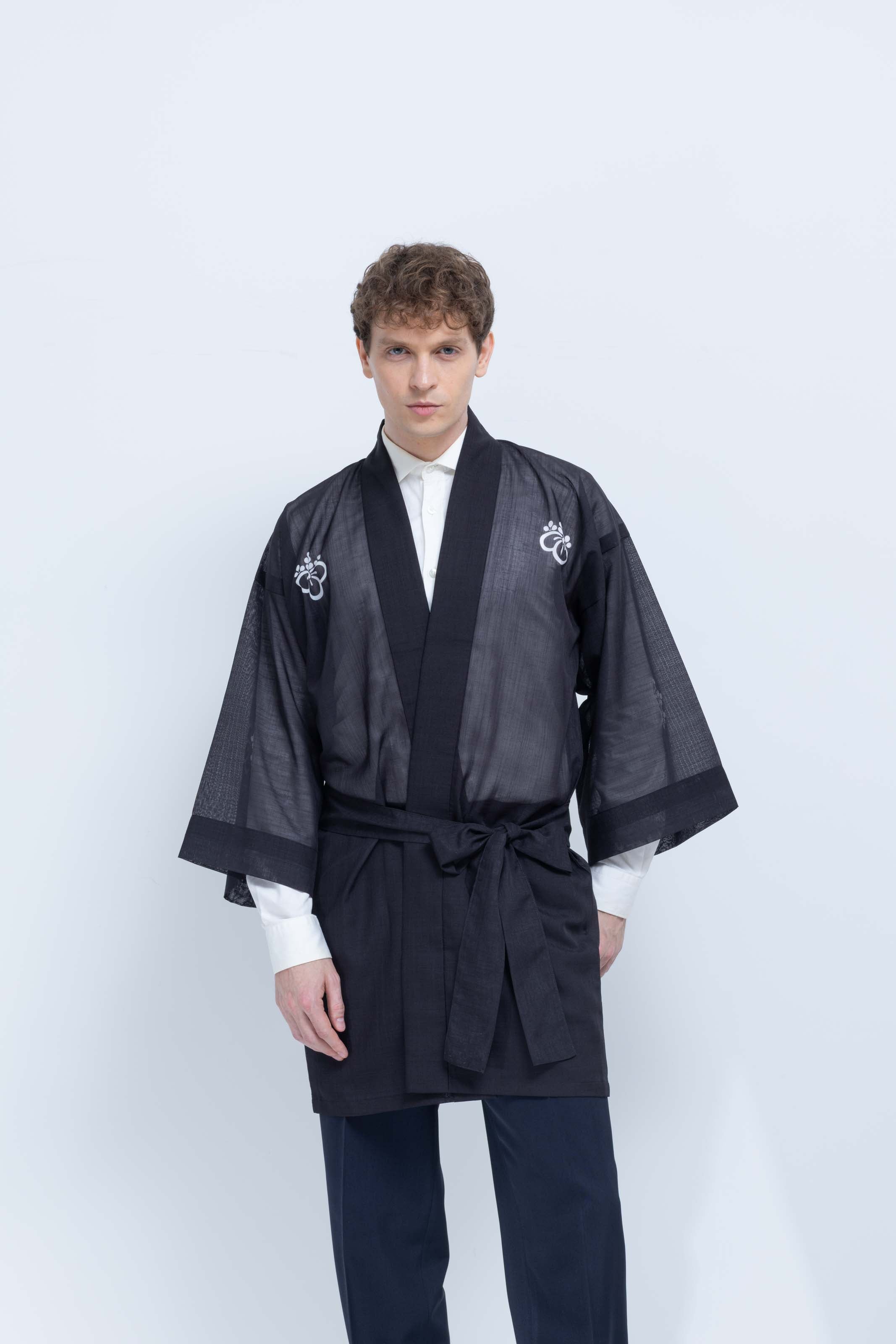 TRADITIONAL SHEER HAPPI / BLACK_OBI / 紗紬法被