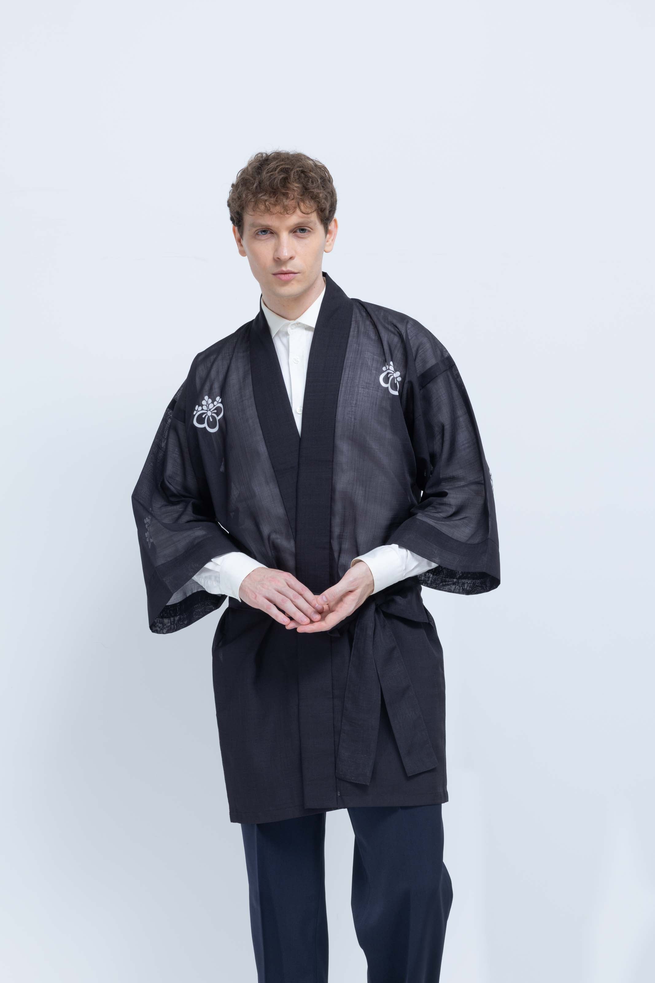 TRADITIONAL SHEER HAPPI / BLACK_OBI / 紗紬法被
