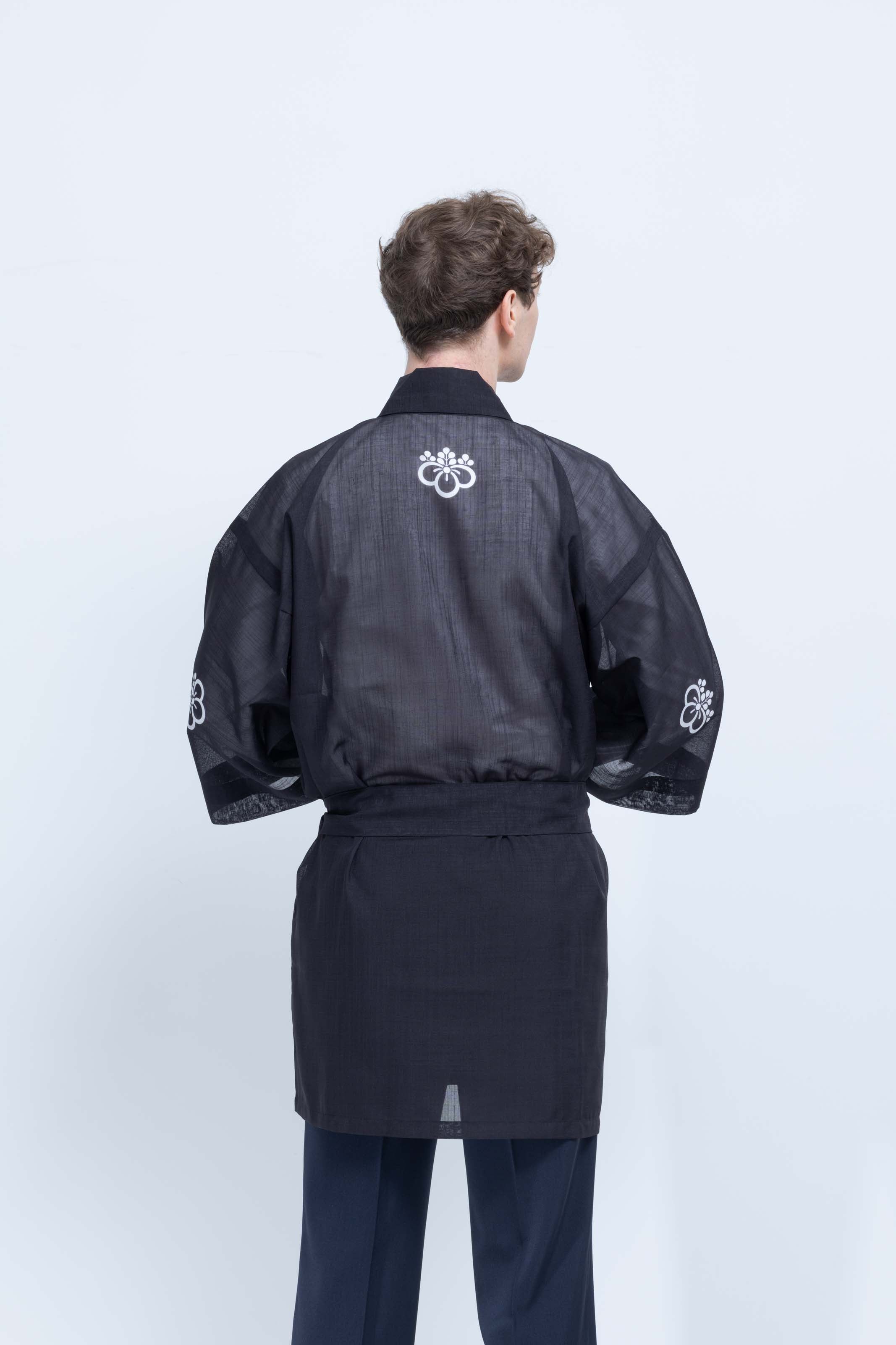 TRADITIONAL SHEER HAPPI / BLACK_OBI / 紗紬法被
