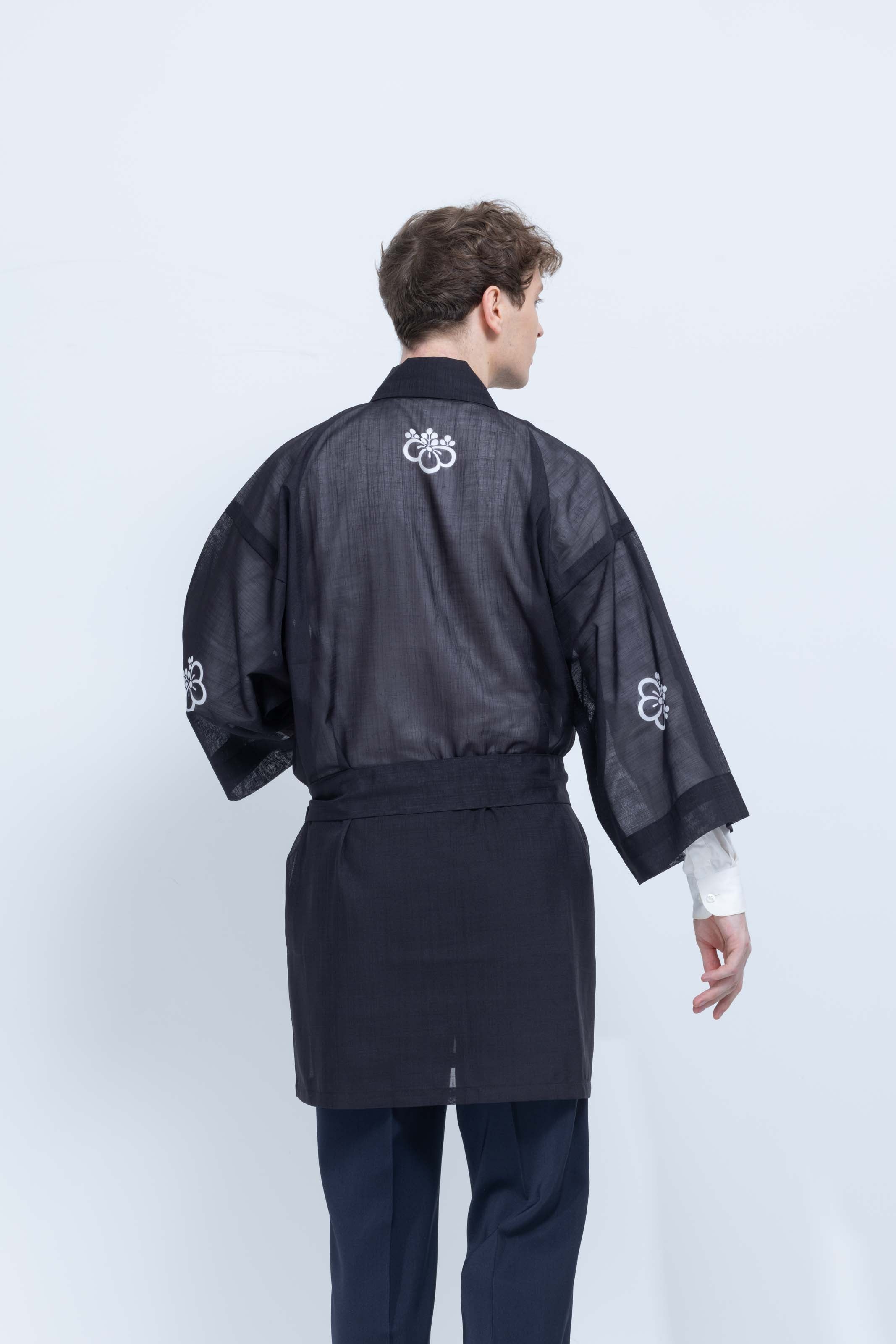 TRADITIONAL SHEER HAPPI / BLACK_OBI / 紗紬法被