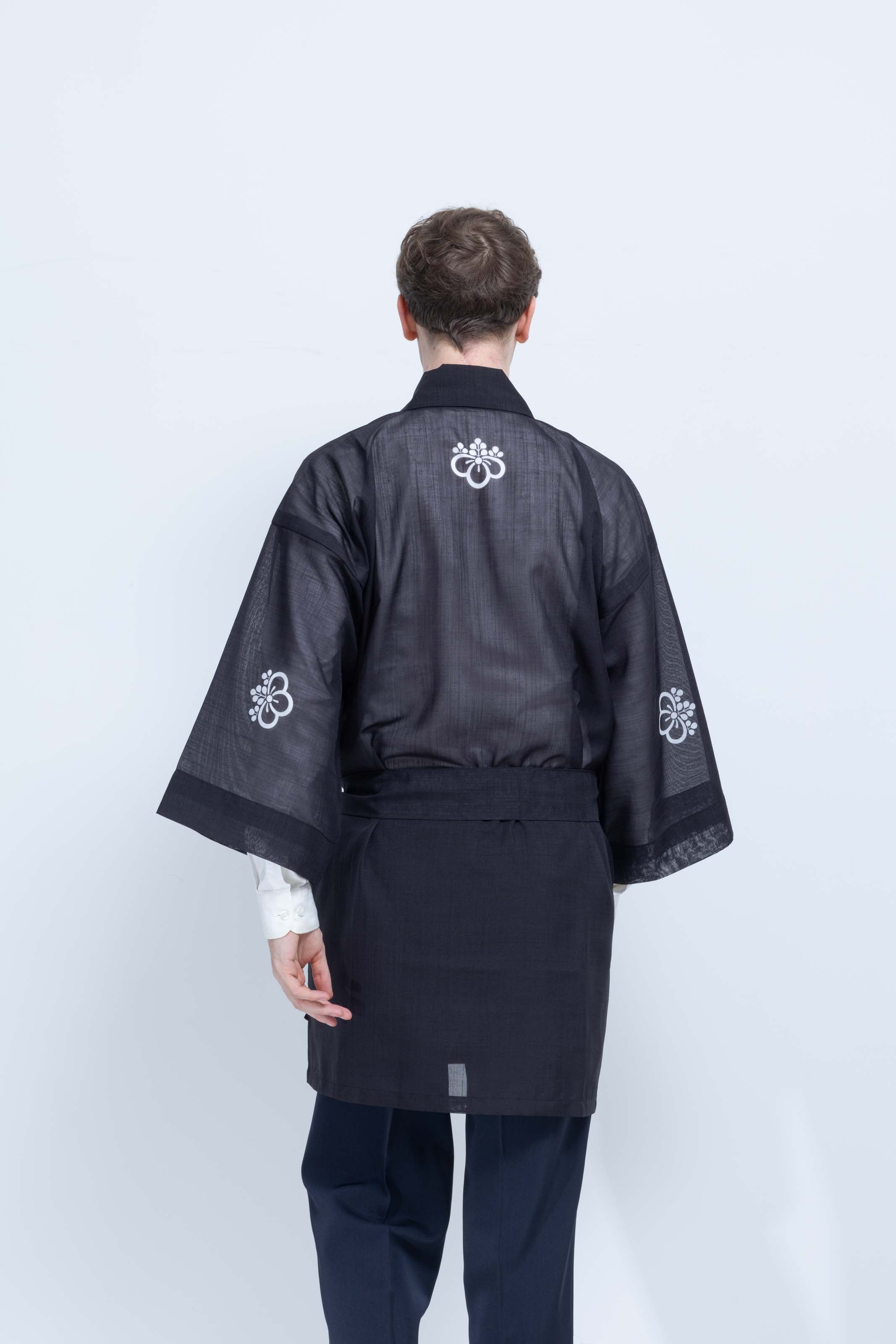 TRADITIONAL SHEER HAPPI / BLACK_OBI / 紗紬法被
