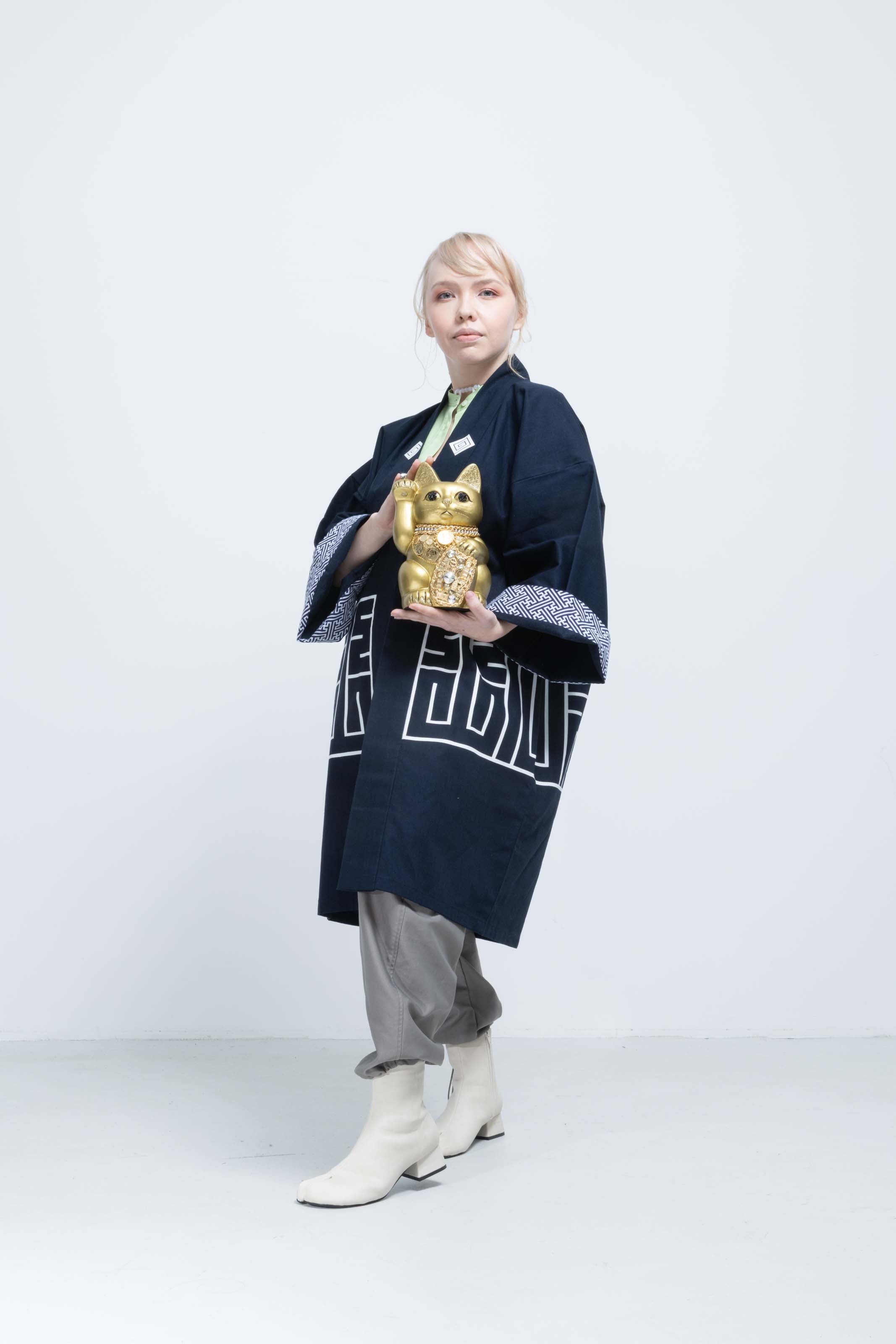 CAT -LIGHTNING SPEED- SHIRUSHI-ZOME HANTEN JACKET / KON / 猫 -電光石火- 印染半纏